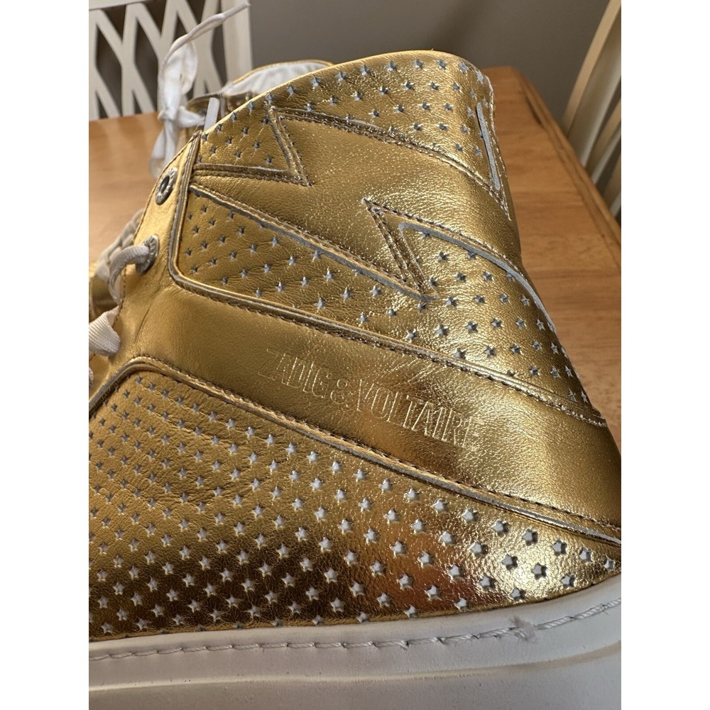 Zadig & Voltaire Sneakers Flash Metallic Leather High Top Gold Sz 9/ 39 New - Picture 3 of 10